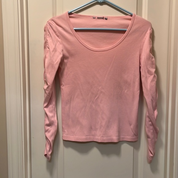 Pink ruched sleeves knit cotton top Size small - Picture 4 of 6